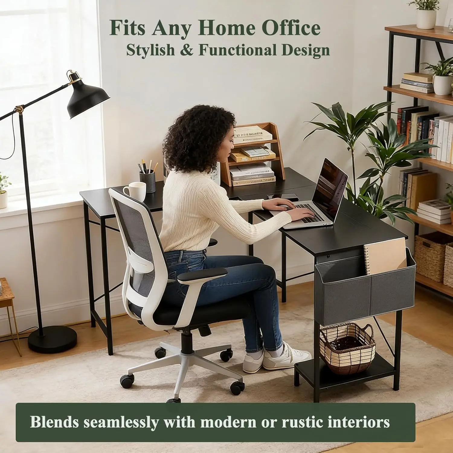 50 Inch L-Shaped Reversible Gaming Desk with CPU Stand & Storage Bag, Sturdy Metal Frame for Home Office