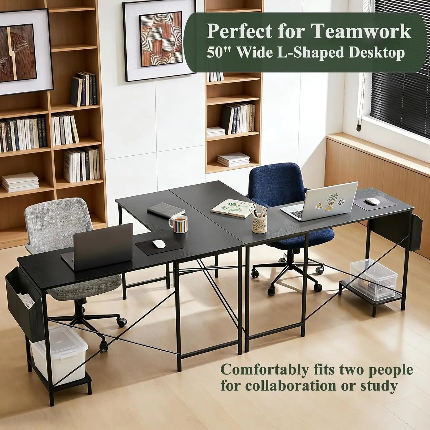 50 Inch L-Shaped Reversible Gaming Desk with CPU Stand & Storage Bag, Sturdy Metal Frame for Home Office